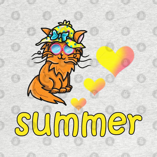 Cartoon cat in a summer hat and sunglasses by cuisinecat